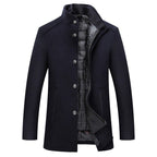 Wool Blend Coat Men's Stand-Collar Single-Breasted Jacket – Office, Casual