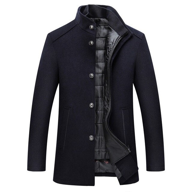 Wool Blend Coat Men's Stand-Collar Single-Breasted Jacket – Office, Casual