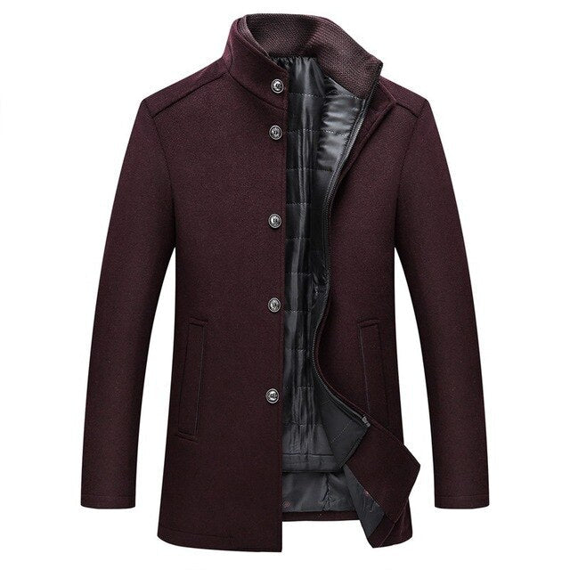 Wool Blend Coat Men's Stand-Collar Single-Breasted Jacket – Office, Casual
