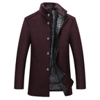 Wool Blend Coat Men's Stand-Collar Single-Breasted Jacket – Office, Casual