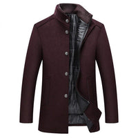 Wool Blend Coat Men's Stand-Collar Single-Breasted Jacket – Office, Casual