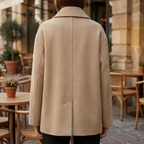 Beige Wool Blend Coat Women's Collared Button-Front Jacket – Casual, Office