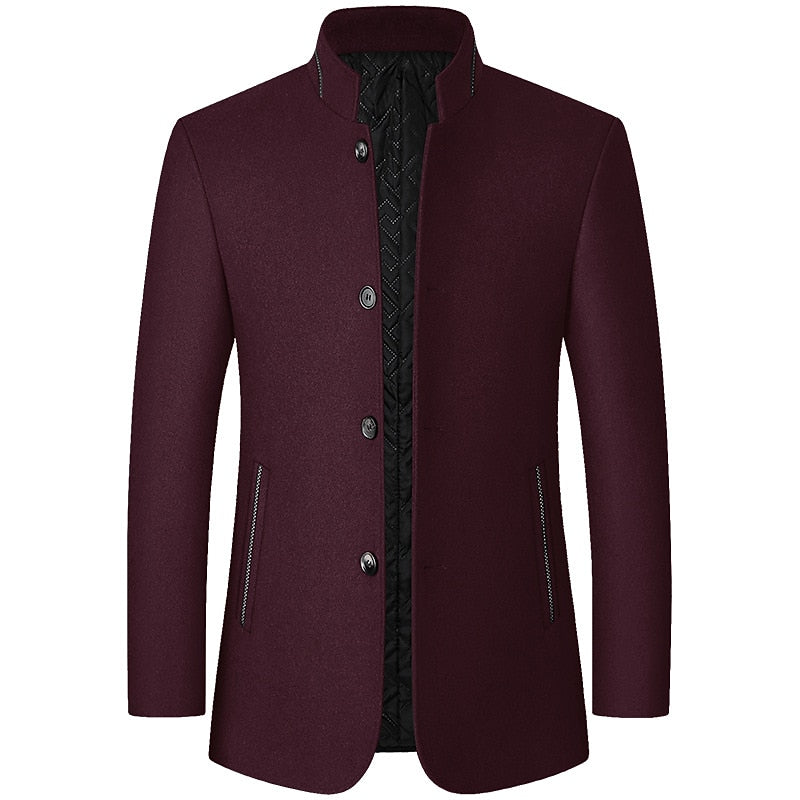 Wool Blend Overcoat Men's Slim Fit Black – Office, Casual