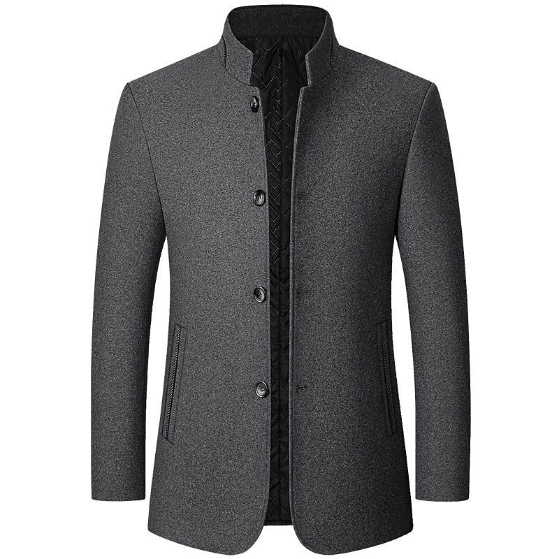 Wool Blend Overcoat Men's Slim Fit Black – Office, Casual