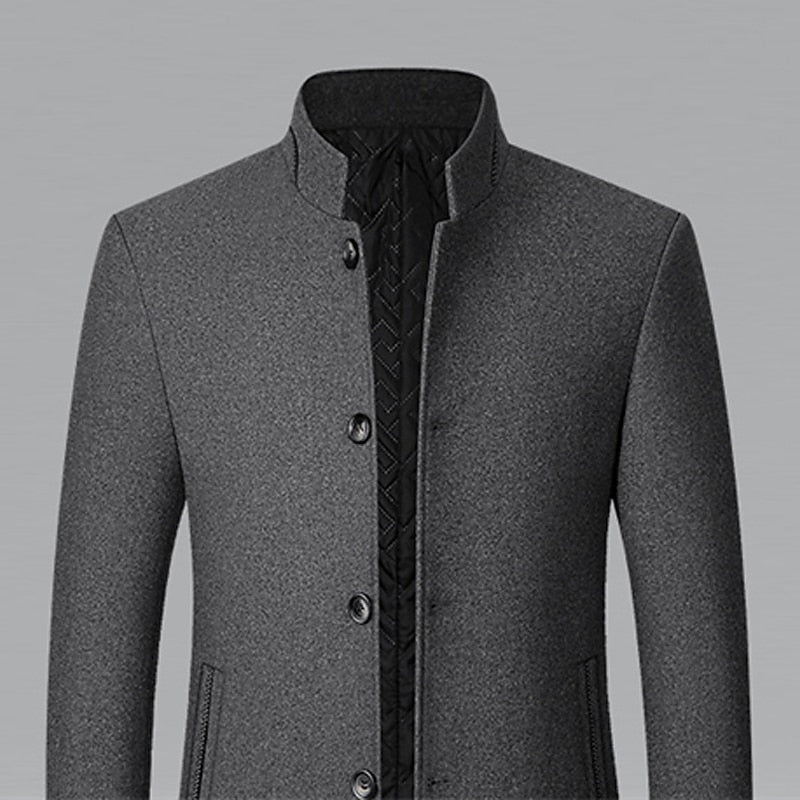 Wool Blend Overcoat Men's Slim Fit Black – Office, Casual