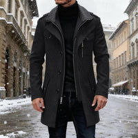 Grauer Wollmischung Trenchcoat für Herren, Einreiher, Mid-Length – Casual, Büro