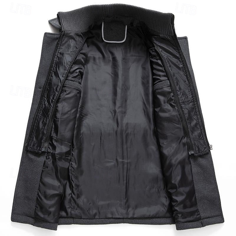 Grauer Wollmischung Trenchcoat für Herren, Einreiher, Mid-Length – Casual, Büro