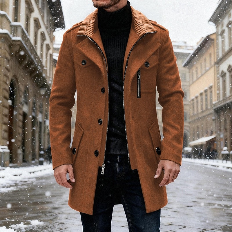 Grauer Wollmischung Trenchcoat für Herren, Einreiher, Mid-Length – Casual, Büro