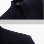 Navy Wool Blend Trench Coat Men's Single-Breasted Stand Collar – Office, Casual