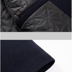 Navy Wool Blend Trench Coat Men's Single-Breasted Stand Collar – Office, Casual