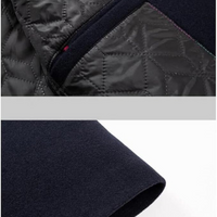 Navy Wool Blend Trench Coat Men's Single-Breasted Stand Collar – Office, Casual
