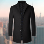 Navy Wool Blend Trench Coat Men's Single-Breasted Stand Collar – Office, Casual