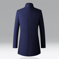 Navy Wool Blend Trench Coat Men's Single-Breasted Stand Collar – Office, Casual