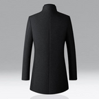 Navy Wool Blend Trench Coat Men's Single-Breasted Stand Collar – Office, Casual