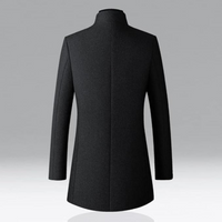 Navy Wool Blend Trench Coat Men's Single-Breasted Stand Collar – Office, Casual