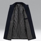 Navy Wool Blend Trench Coat Men's Single-Breasted Stand Collar – Office, Casual