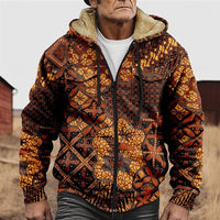 Men's Fleece Lined Zip Hooded Jacket Aztec Print – Casual Winter Outerwear, Gift