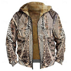 Men's Fleece Lined Zip Hooded Jacket Aztec Print – Casual Winter Outerwear, Gift