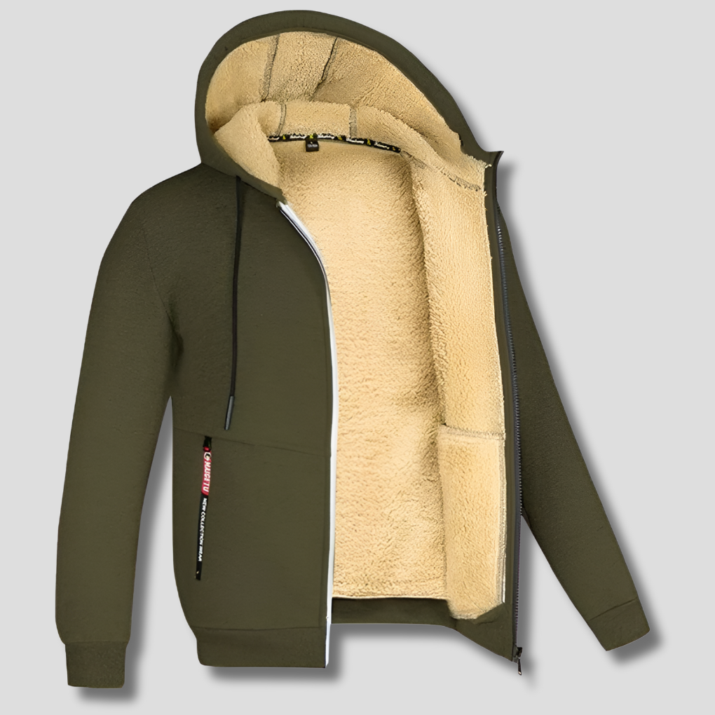 Men's Zip-Up Hooded Jacket Sherpa Lined Fleece – Casual, Outdoor