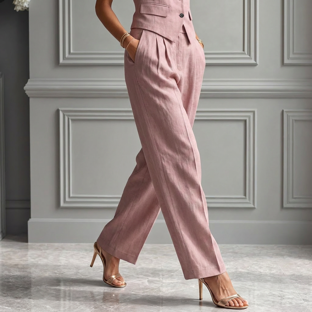 Blush Pink Linen Sleeveless Wide Leg Co-Ord Set for Women UK – Summer Outfit Wedding Guest Outfit & Holiday Wear