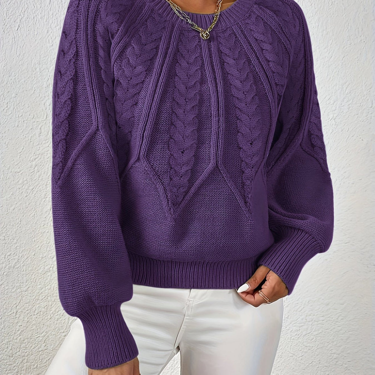 Women's Cropped Jumper with Cable-Knit Design and Ribbed Crew Neck – Casual, Everyday Wear