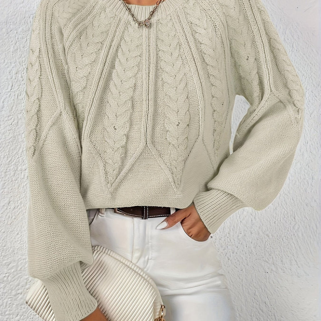 Women's Cropped Jumper with Cable-Knit Design and Ribbed Crew Neck – Casual, Everyday Wear