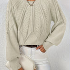 Women's Cropped Jumper with Cable-Knit Design and Ribbed Crew Neck – Casual, Everyday Wear