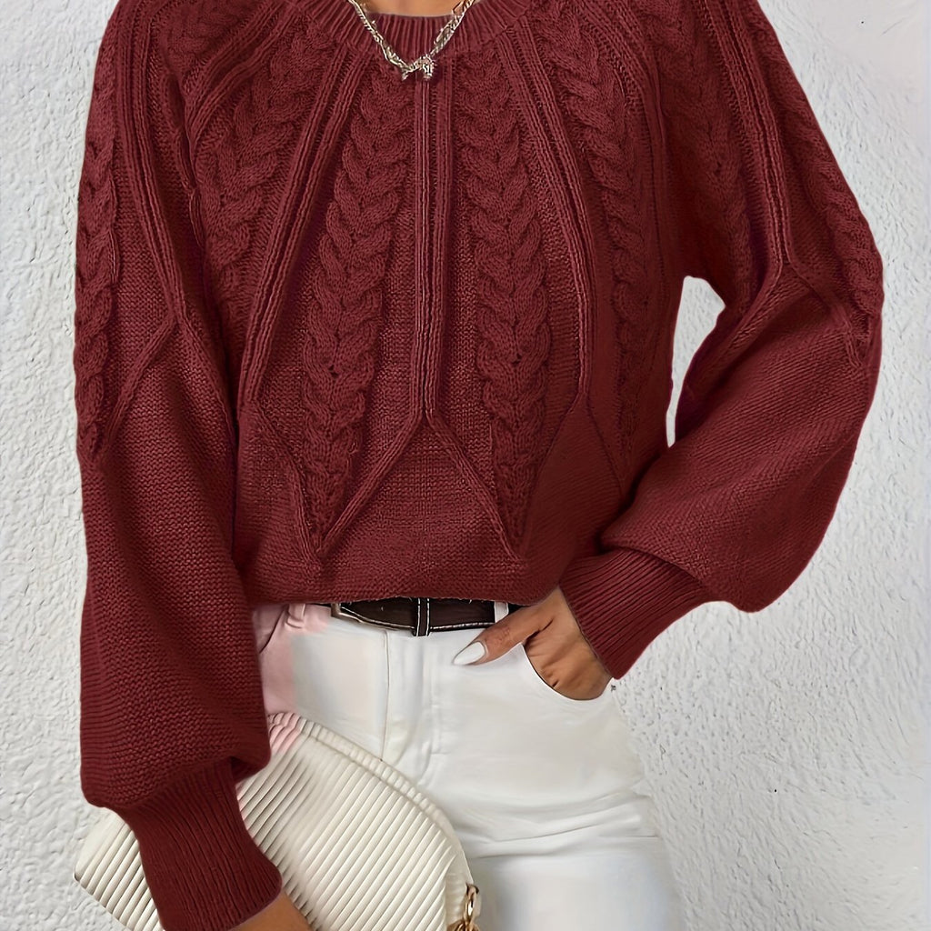 Women's Cropped Jumper with Cable-Knit Design and Ribbed Crew Neck – Casual, Everyday Wear