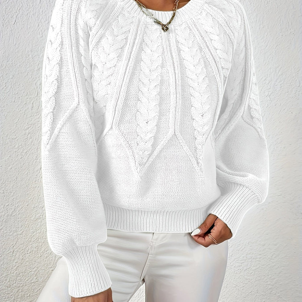 Women's Cropped Jumper with Cable-Knit Design and Ribbed Crew Neck – Casual, Everyday Wear