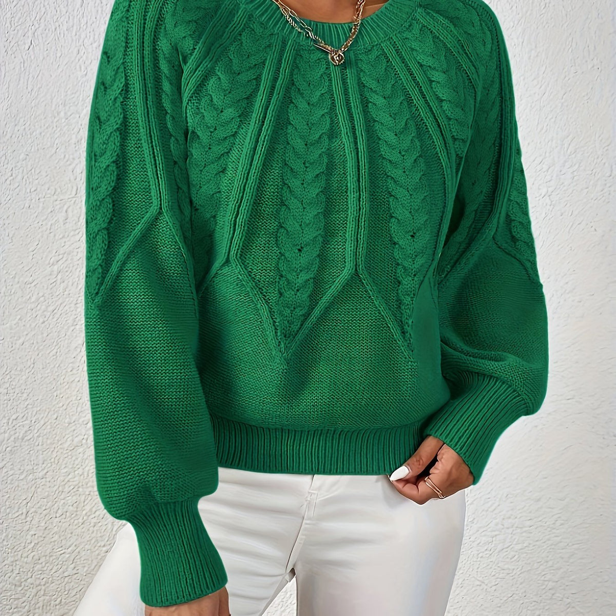 Women's Cropped Jumper with Cable-Knit Design and Ribbed Crew Neck – Casual, Everyday Wear