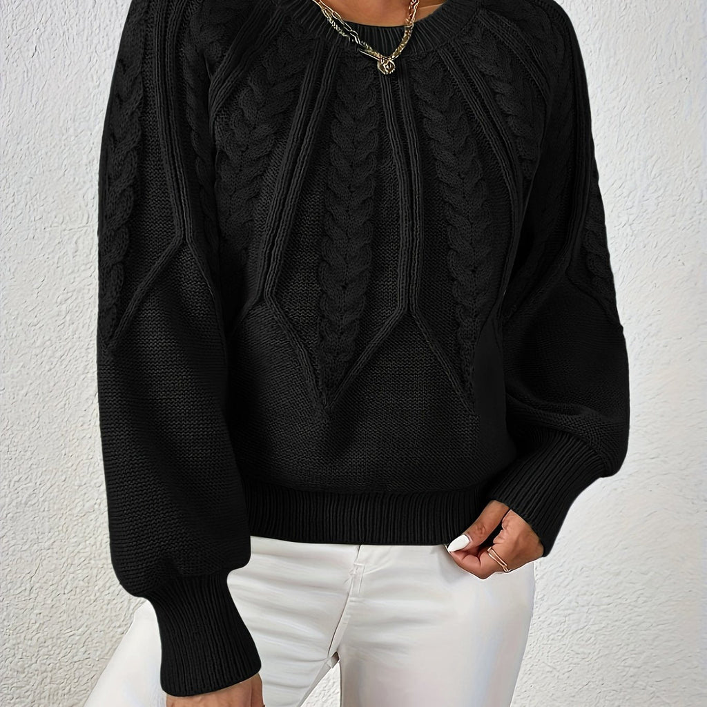 Women's Cropped Jumper with Cable-Knit Design and Ribbed Crew Neck – Casual, Everyday Wear