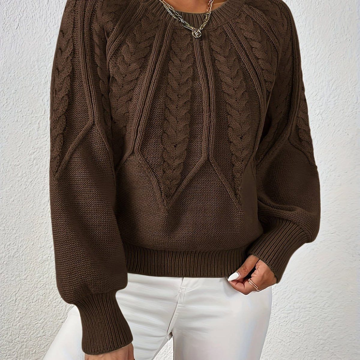 Women's Cropped Jumper with Cable-Knit Design and Ribbed Crew Neck – Casual, Everyday Wear
